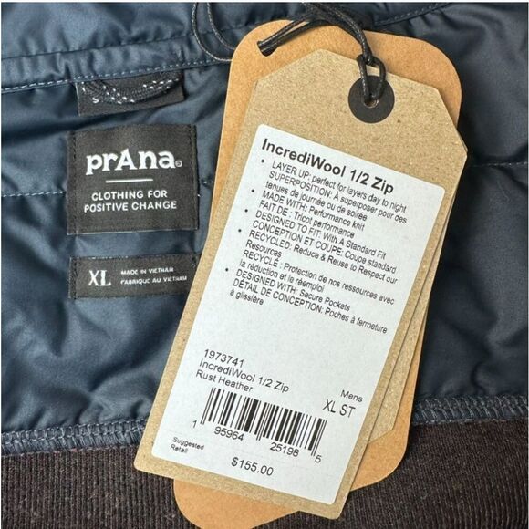 NWT Prana IncrediWool 1/2 Zip Sweater Rust Heather Red Size XL Standard Fit - Picture 6 of 10